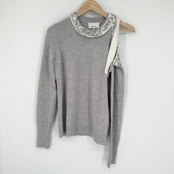3.1 Phillip Lim Beaded Sequin Sweater Cut Out Crew Neck Yak Cashmere Wool Blend - Picture 5 of 13